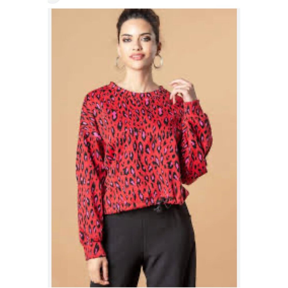 Eva Franco Dash Sweatshirt Pink Red Tigress Women 10 Red Animal Print Pullover